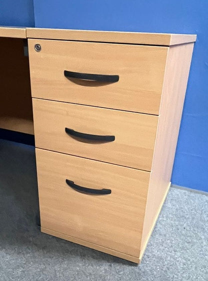 1600mm Right Hand Curved Desk with 3 Drawer Desk High Pedestal Beech (used)