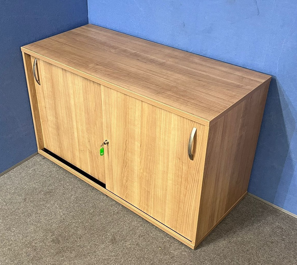 Santiago Cherry Office Suite - Desk, Pedestal, Filing Cabinet, Cupboards & Display Cabinet (used)