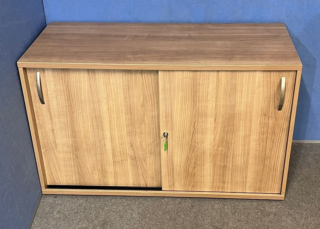 Santiago Cherry Office Suite - Desk, Pedestal, Filing Cabinet, Cupboards & Display Cabinet (used)