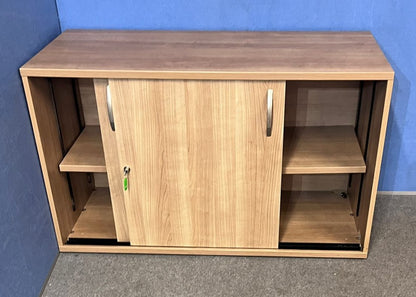 Santiago Cherry Office Suite - Desk, Pedestal, Filing Cabinet, Cupboards & Display Cabinet (used)