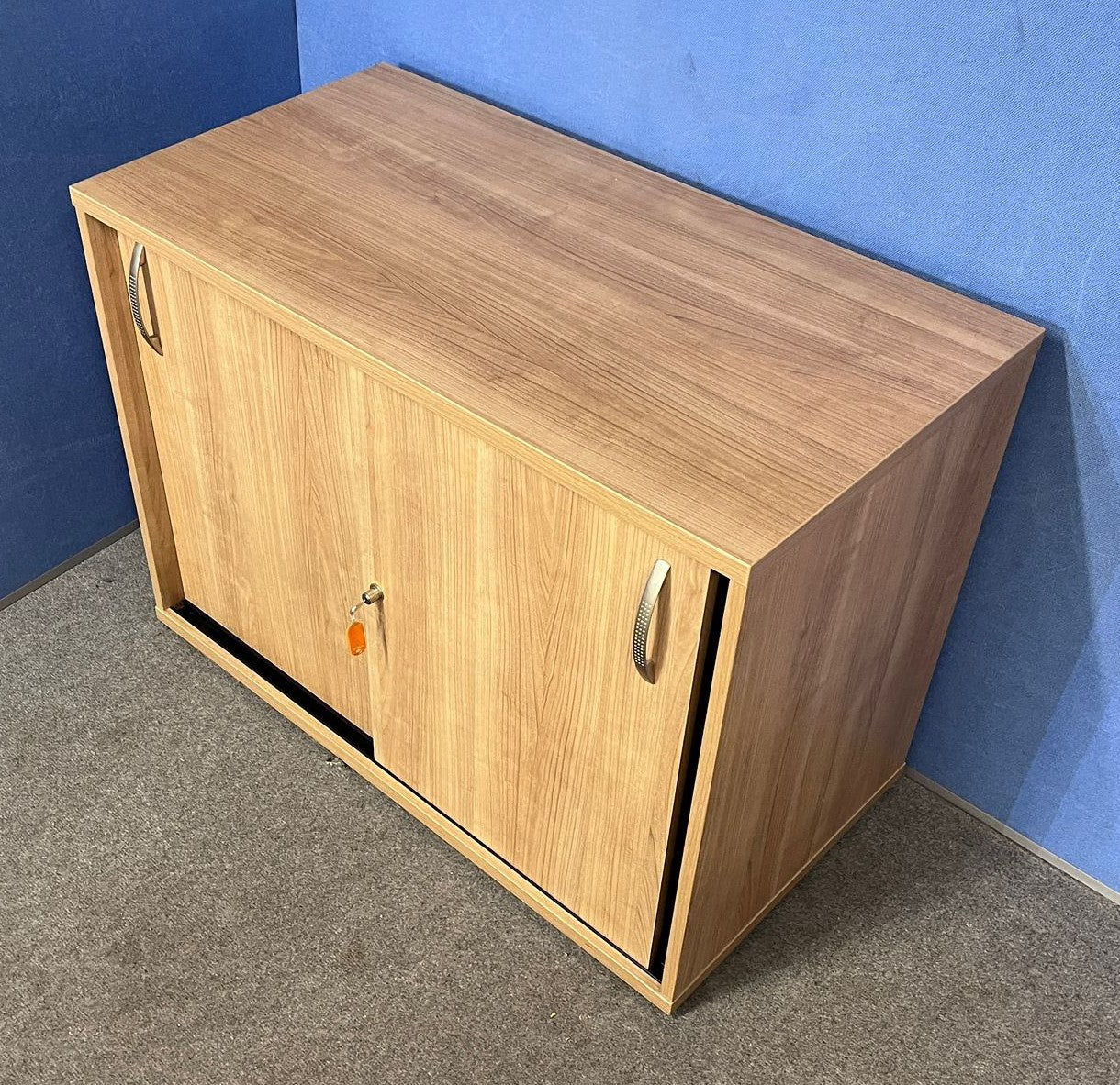 Santiago Cherry Office Suite - Desk, Pedestal, Filing Cabinet, Cupboards & Display Cabinet (used)