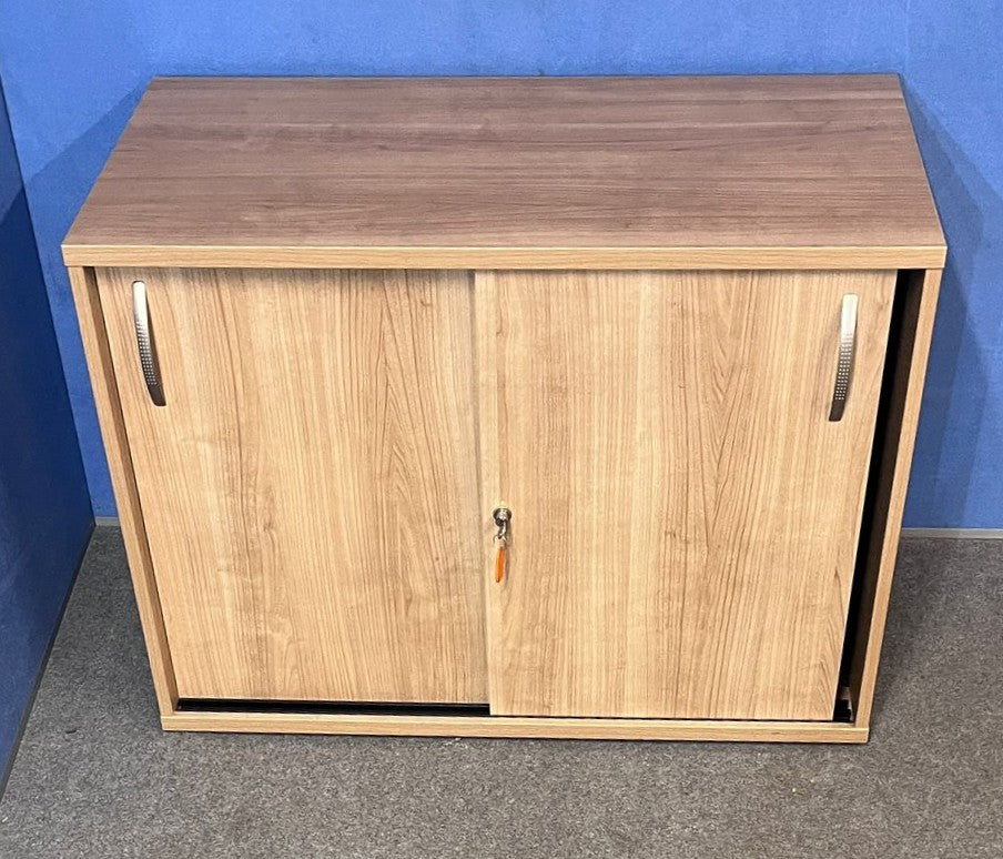 Santiago Cherry Office Suite - Desk, Pedestal, Filing Cabinet, Cupboards & Display Cabinet (used)