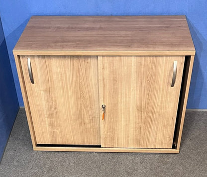 Santiago Cherry Office Suite - Desk, Pedestal, Filing Cabinet, Cupboards & Display Cabinet (used)