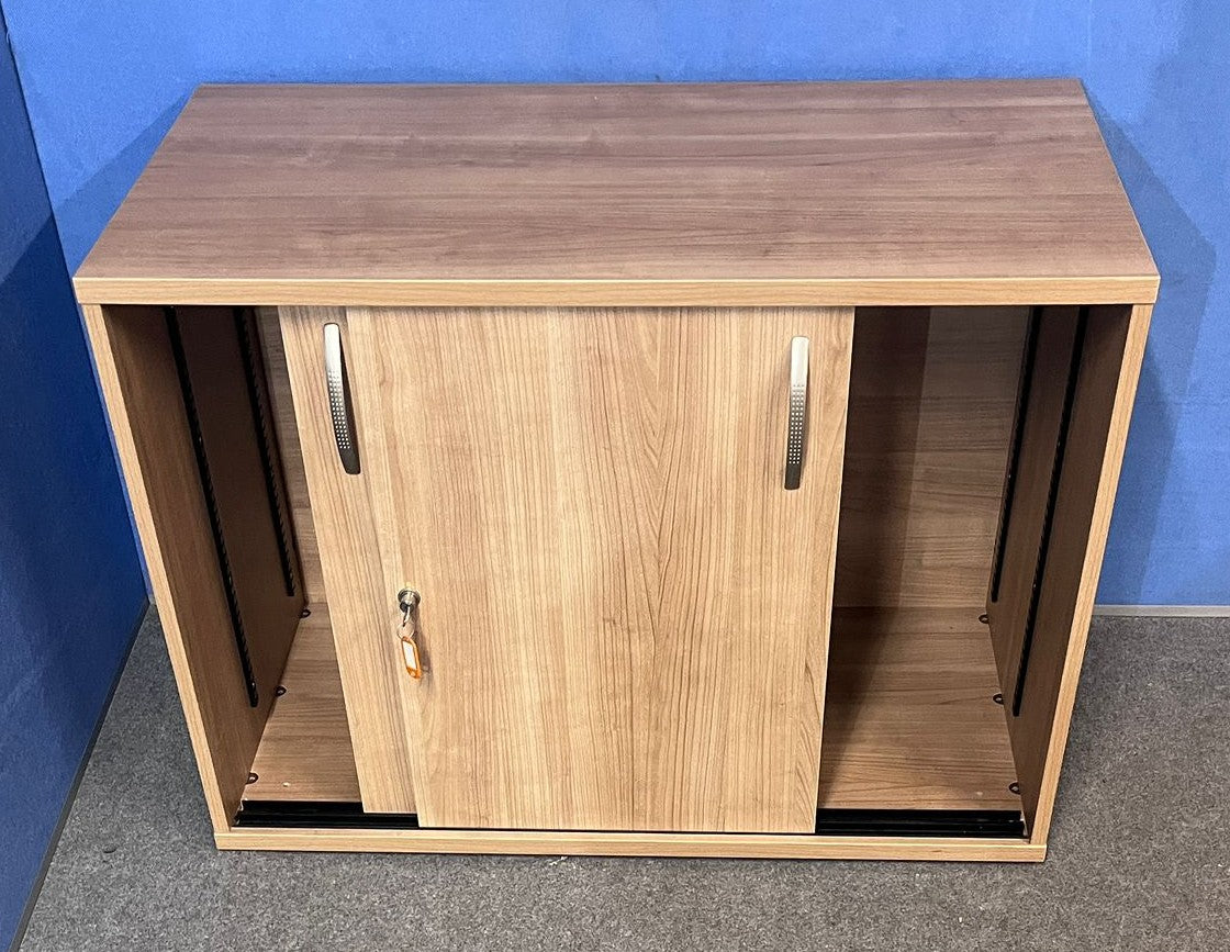 Santiago Cherry Office Suite - Desk, Pedestal, Filing Cabinet, Cupboards & Display Cabinet (used)