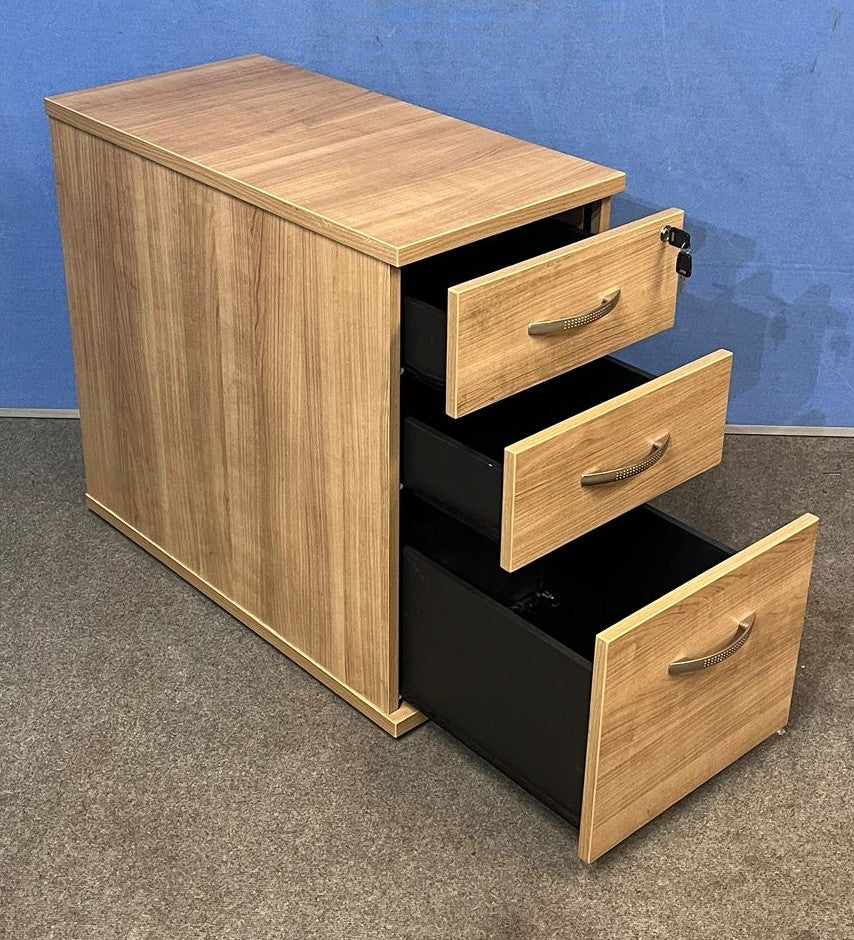 Santiago Cherry Office Suite - Desk, Pedestal, Filing Cabinet, Cupboards & Display Cabinet (used)