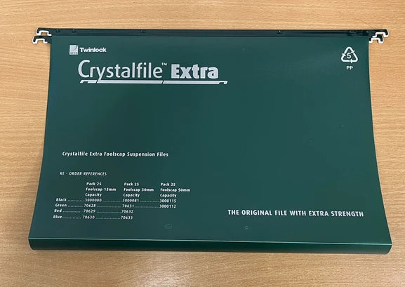 Rexel Crystalfile Extra Foolscap Suspension File Polyprop 30mm Green Pk10 (used)