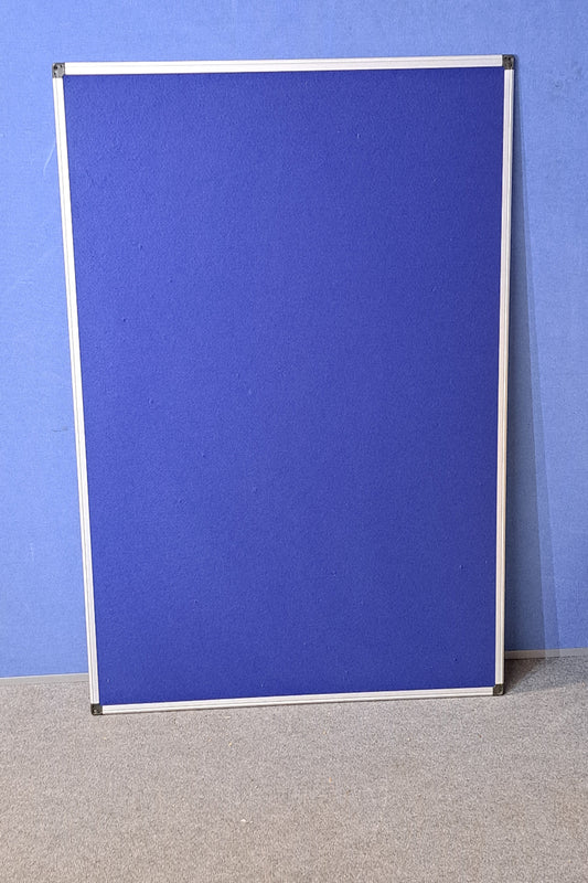 Blue notice board mounted on a wall with a white frame