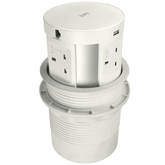 PopSocket Pop-up Power Unit, 4-fused Sockets, USB A+C, Wireless Charger, RJ45, HDMI, 2m Start Lead