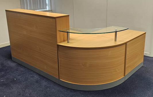 2400x1600mm Reception Counter with Glass Shelf Beech (used)