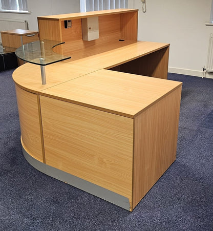 2400x1600mm Reception Counter with Glass Shelf Beech (used)