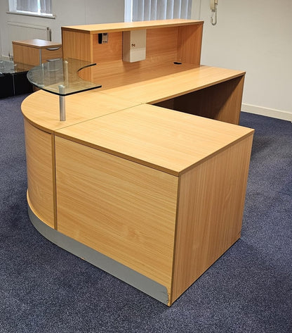 2400x1600mm Reception Counter with Glass Shelf Beech (used)