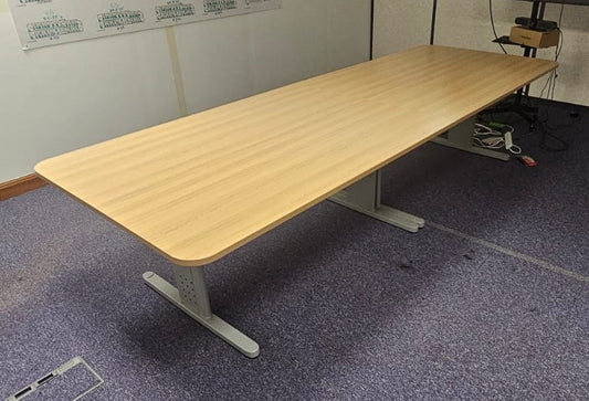 3400x1200mm Meeting Table, Light Oak on Silver Legs (used)