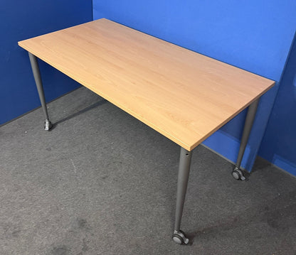 1500x750mm 4 Legged Meeting Table on Lockable Castors Maple (used)