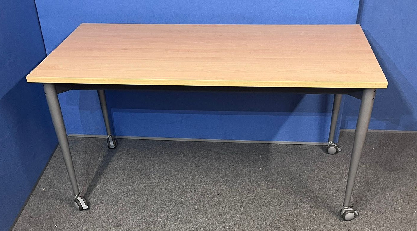 1500x750mm 4 Legged Meeting Table on Lockable Castors Maple (used)