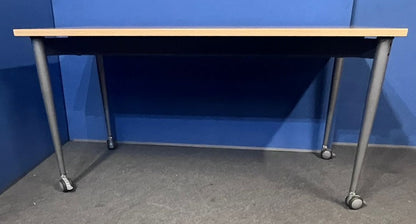 1500x750mm 4 Legged Meeting Table on Lockable Castors Maple (used)