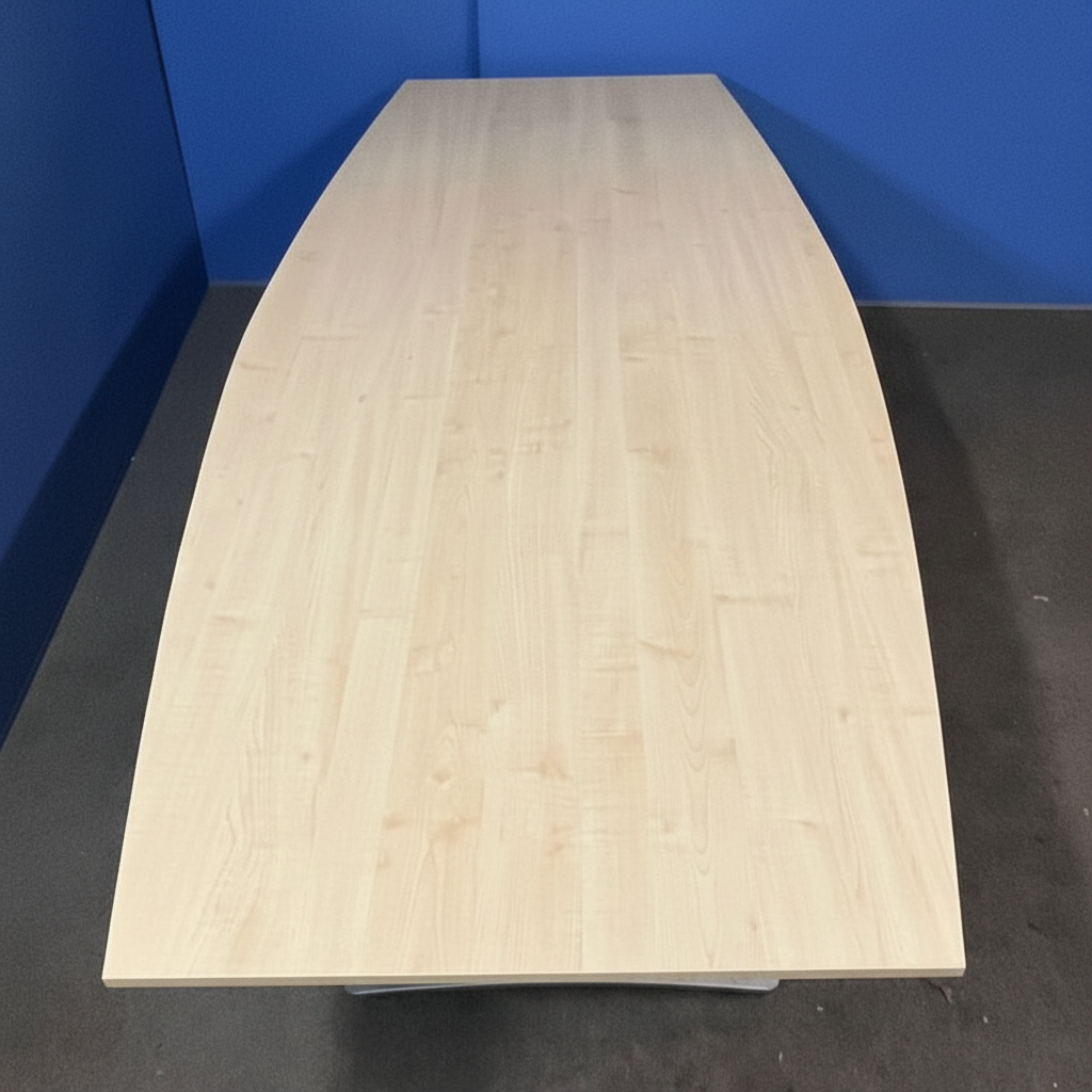 2400x1100mm Boardroom Table, Maple on Silver Frame (used)