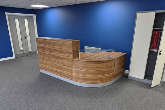 2400x1600mm Reception Counter with Glass Shelf American Black Walnut (Used)