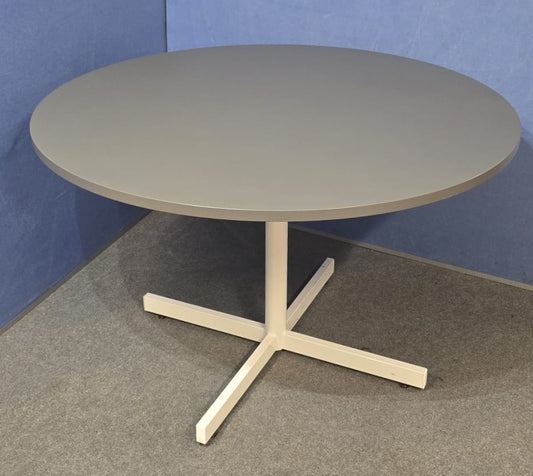 Used 1200mm round meeting table grey top white base