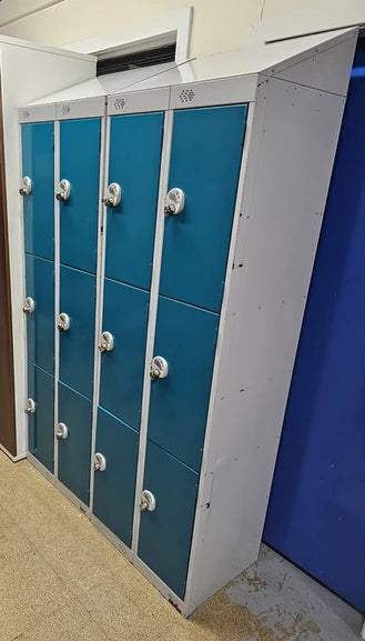 SALE Tall 6 Door Lockers, Doors - 2 Wide, 3 Tall per Unit Teal / Grey (used)