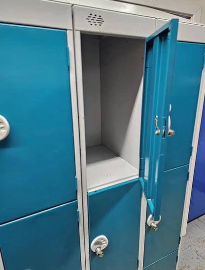 SALE Tall 6 Door Lockers, Doors - 2 Wide, 3 Tall per Unit Teal / Grey (used)