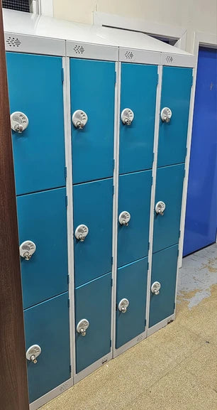 SALE Tall 6 Door Lockers, Doors - 2 Wide, 3 Tall per Unit Teal / Grey (used)