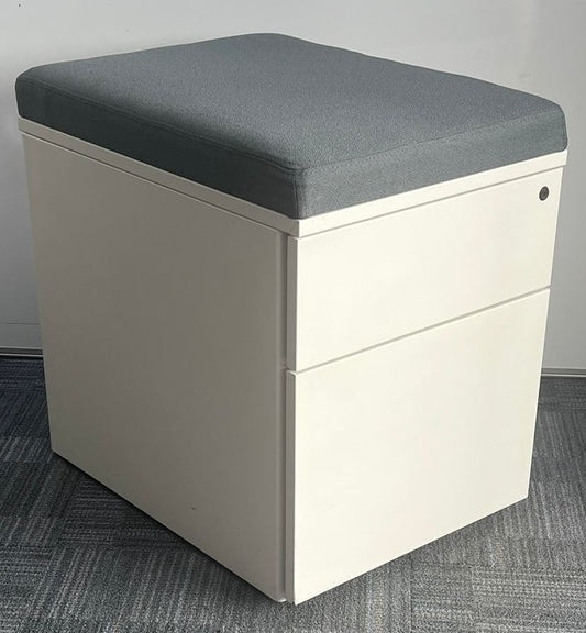 2 Drawer Metal Under Desk Mobile Pedestal with Cushion Top White (used)