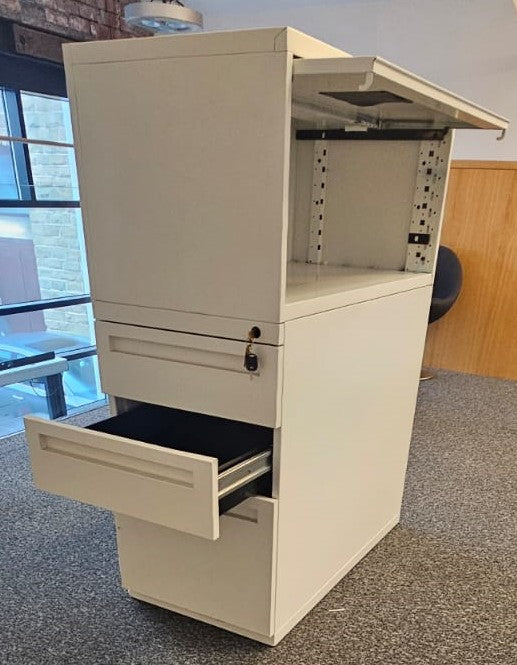 3 Drawer Desk High Metal Pedestal with Top Box Storage Unit White (used)