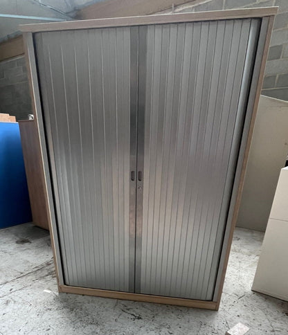 2000mm High Tambour Unit with 4 Shelves Grey / Maple (used)