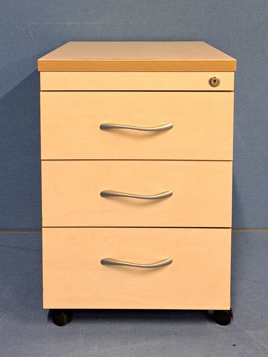 3 Drawer Under Desk Mobile Pedestal Maple (used)