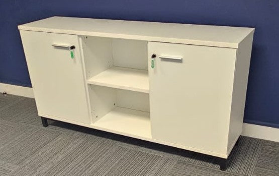 1600mm Wide 2 Door Credenza Unit with 1 Shelf White (used)