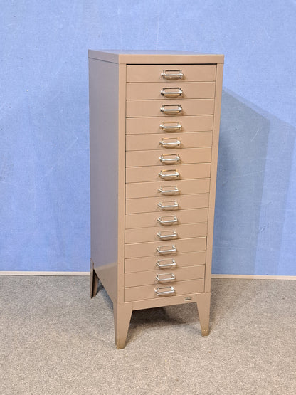 Vintage Stor All Steel 15 Drawer Metal Cabinet with Chrome pull Handles (used)