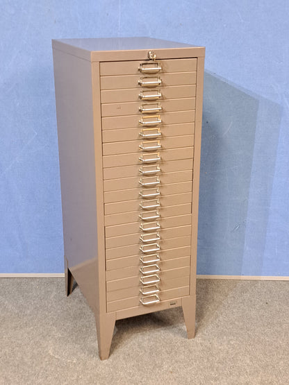 Vintage Stor All Steel 21 Drawer Lockable Cabinet with Chrome pull Handles (used)