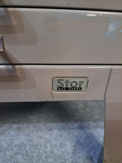 Vintage Stor All Steel 21 Drawer Lockable Cabinet with Chrome pull Handles (used)