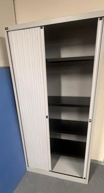 1970mm High Tambour with 4 Shelves Grey (used)