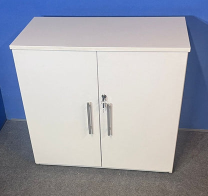 1200mm Wide, Desk High Cupboard with 2 Shelves White (used)