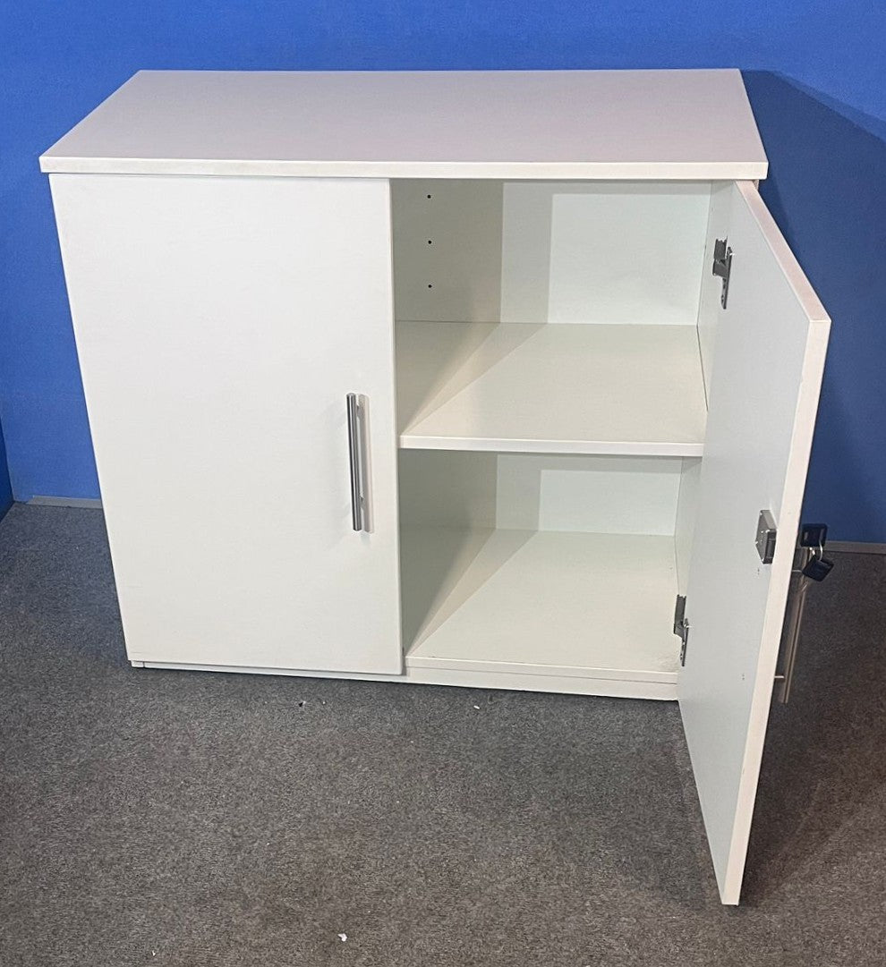 1200mm Wide, Desk High Cupboard with 2 Shelves White (used)