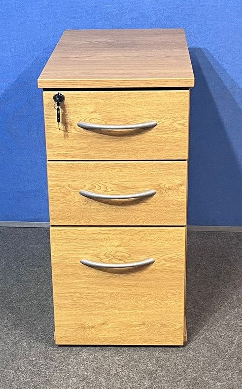 3 Drawer Slim Mobile Pedestal Oak (used)