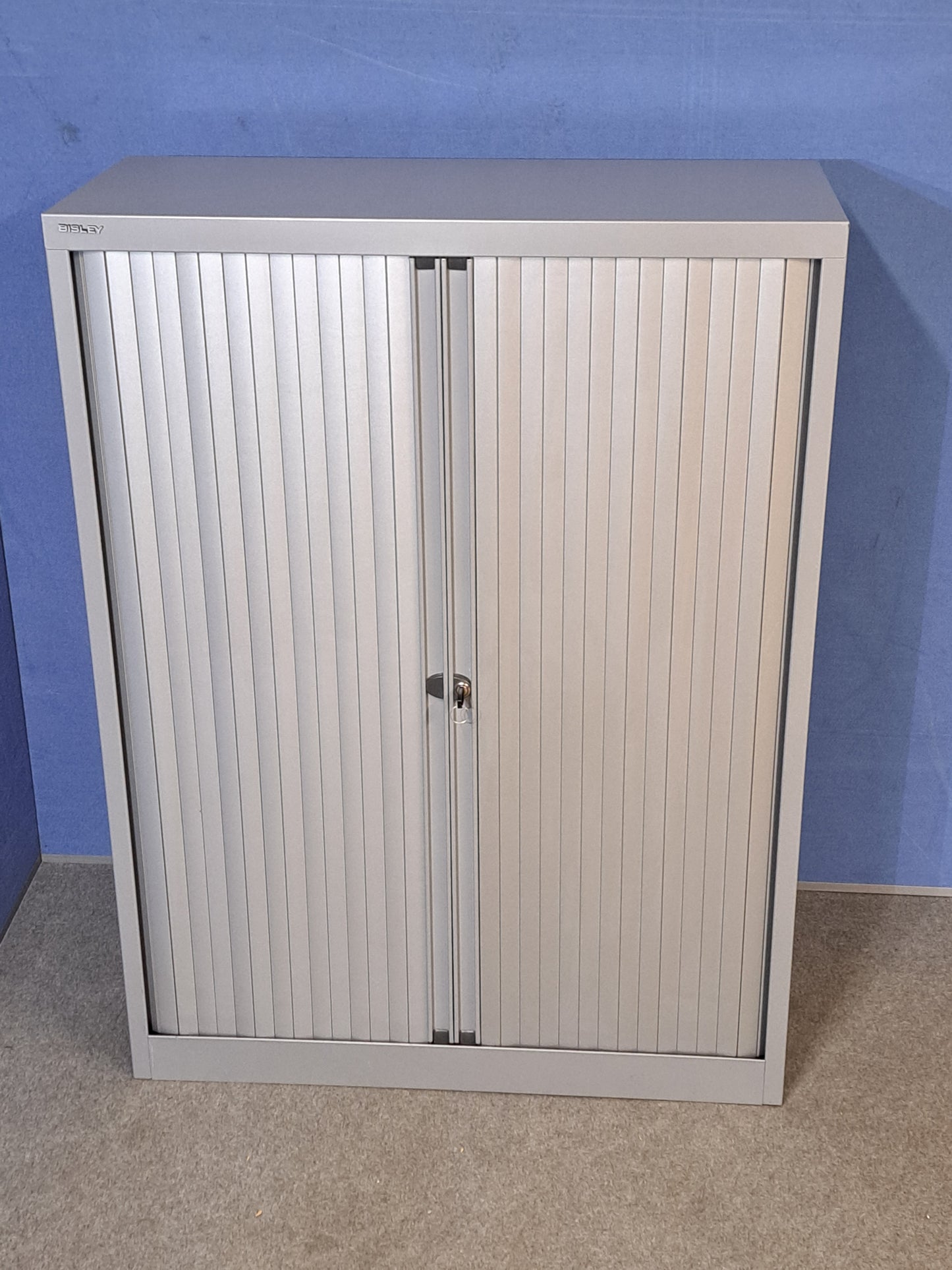 1340mm High Metal Tambour Unit with 3 Shelves Grey (used)