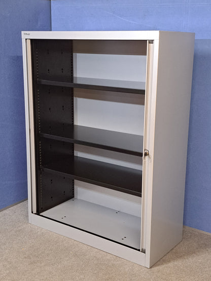 1340mm High Metal Tambour Unit with 3 Shelves Grey (used)