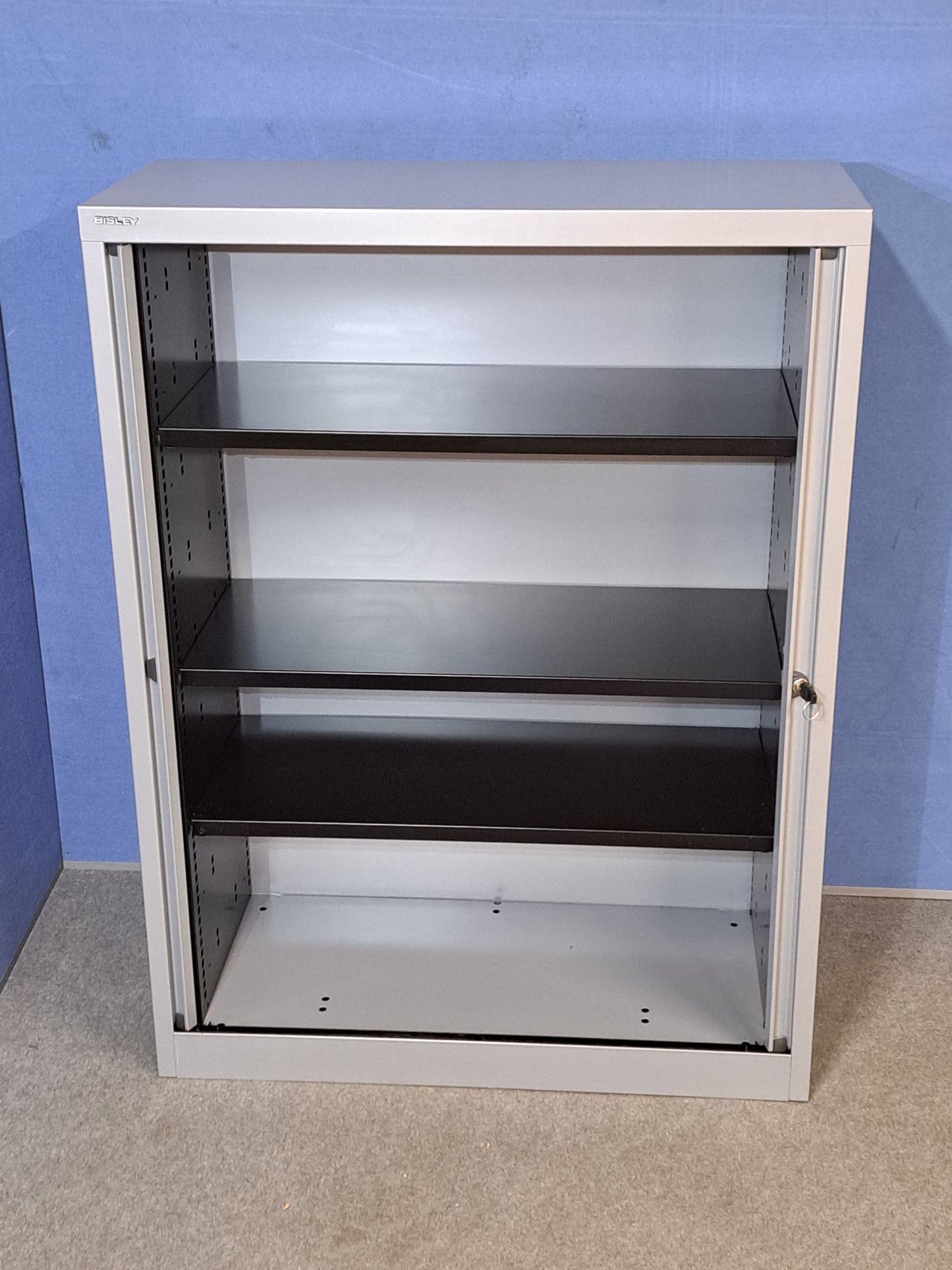 1340mm High Metal Tambour Unit with 3 Shelves Grey (used)