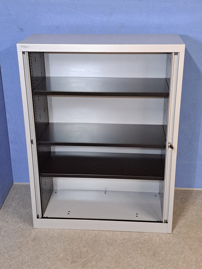 1340mm High Metal Tambour Unit with 3 Shelves Grey (used)