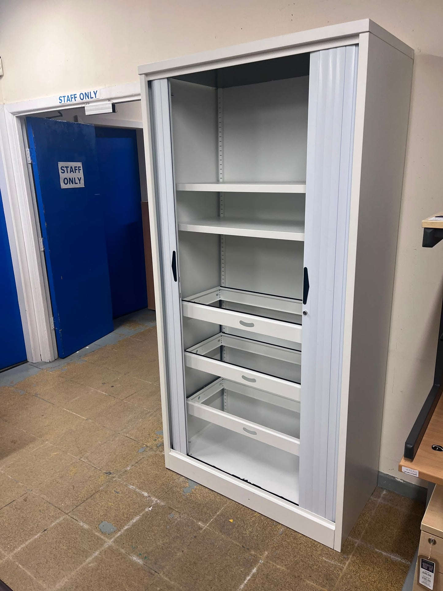 2200mm High Metal Tambour Unit with 5 Shelves White (used)