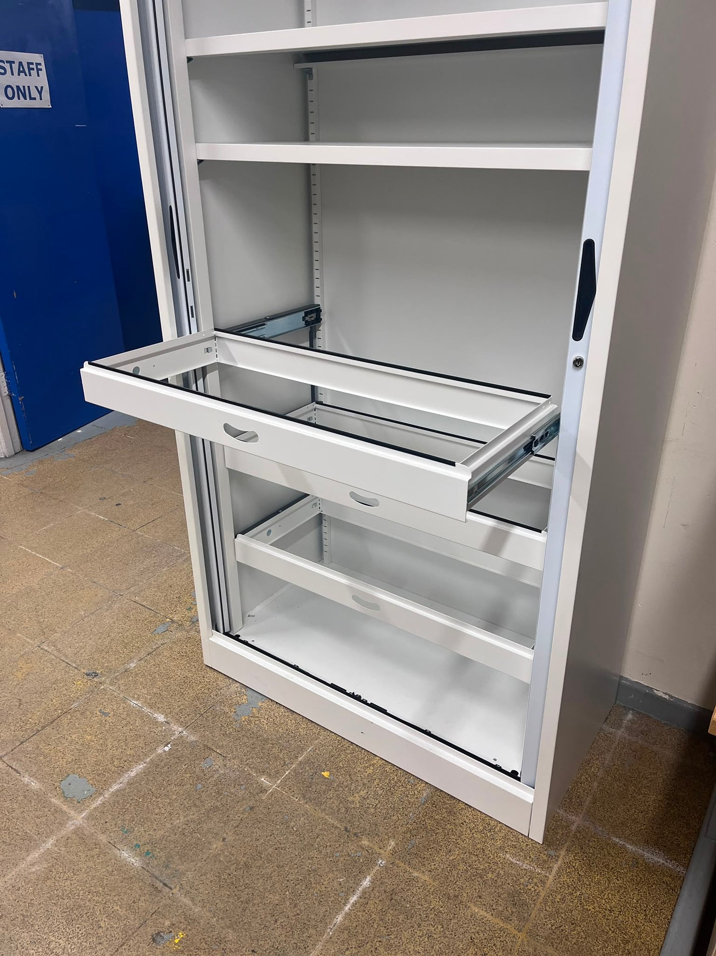 2200mm High Metal Tambour Unit with 5 Shelves White (used)