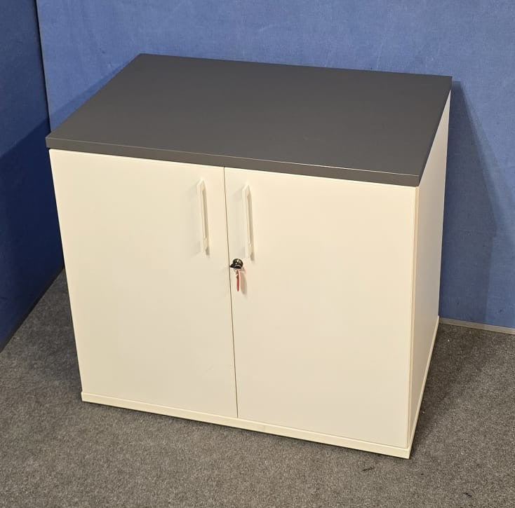 Desk High Cupboard with 1 Shelf White with Grey Top (used)