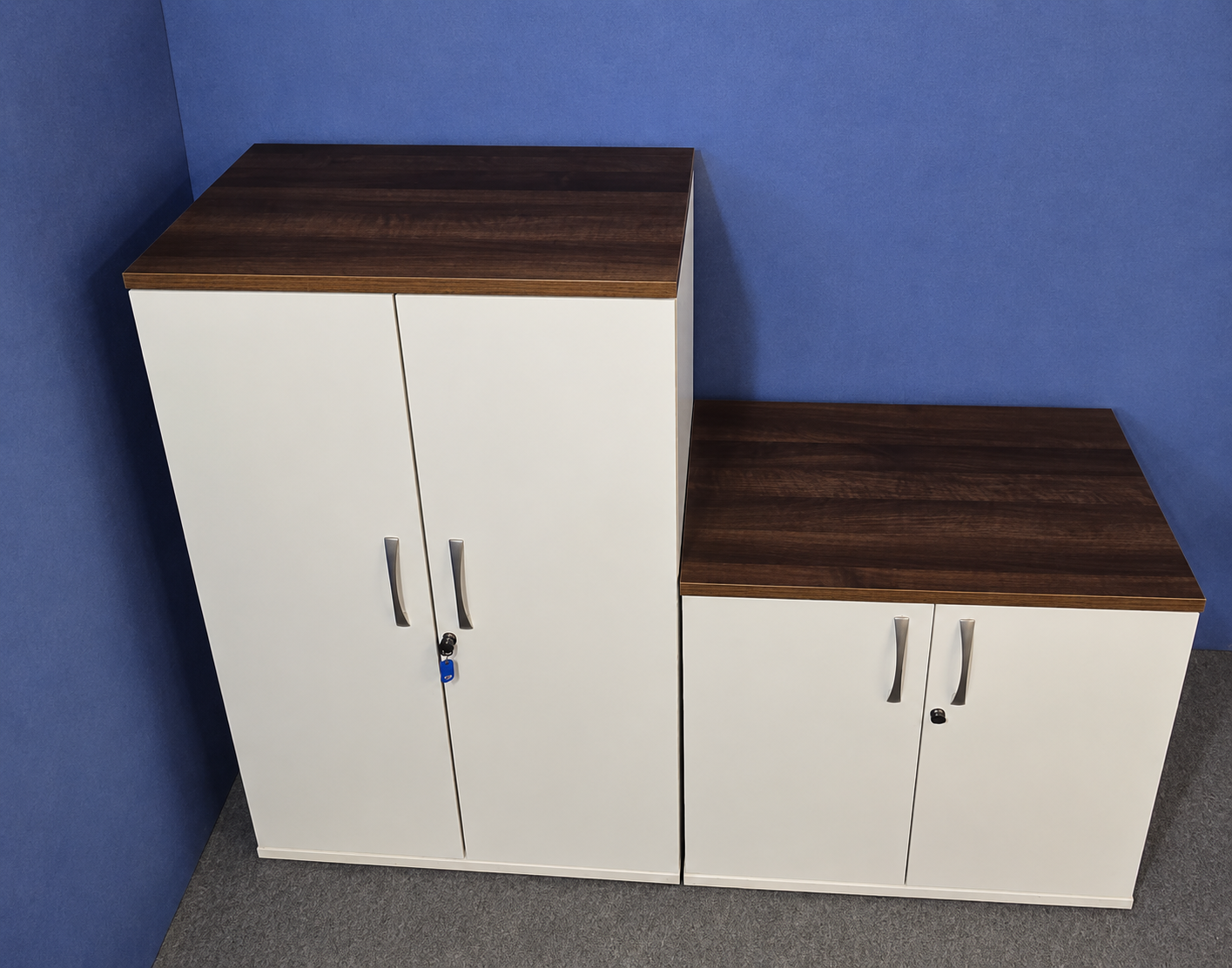 Desk High Cupboard with 1 Shelf White with Walnut Top (used)