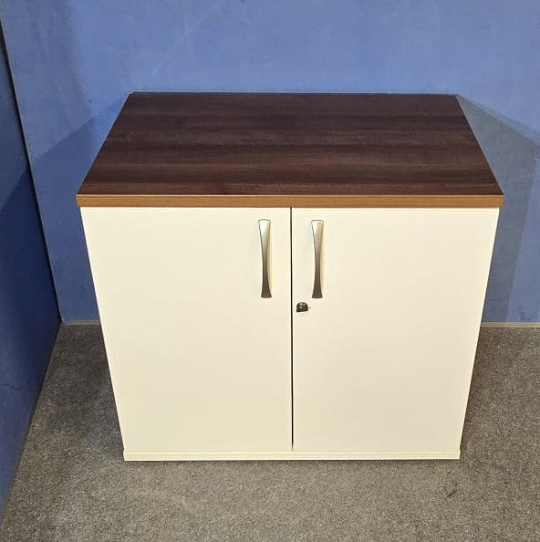 Desk High Cupboard with 1 Shelf White with Walnut Top (used)