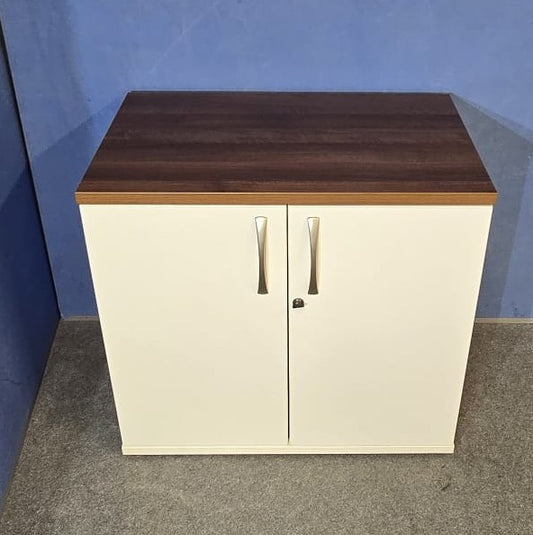 Desk High Cupboard with 1 Shelf White with Walnut Top (used)