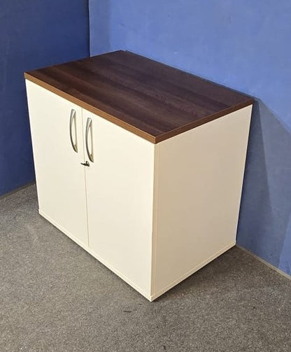 Desk High Cupboard with 1 Shelf White with Walnut Top (used)