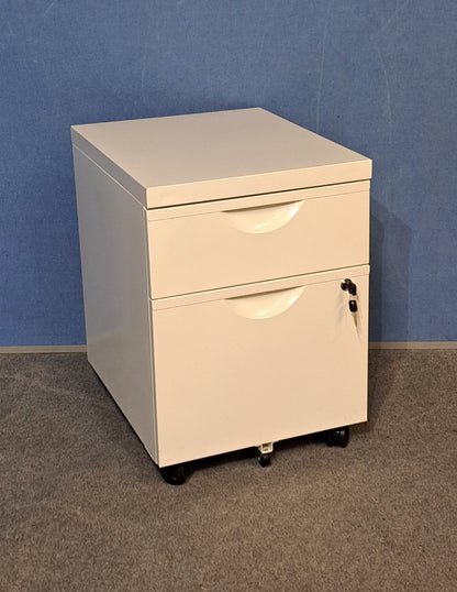 White Metal 2 Drawer Mobile Office Pedestal – Lockable (Used)