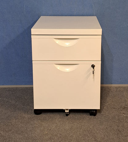 White Metal 2 Drawer Mobile Office Pedestal – Lockable (Used)